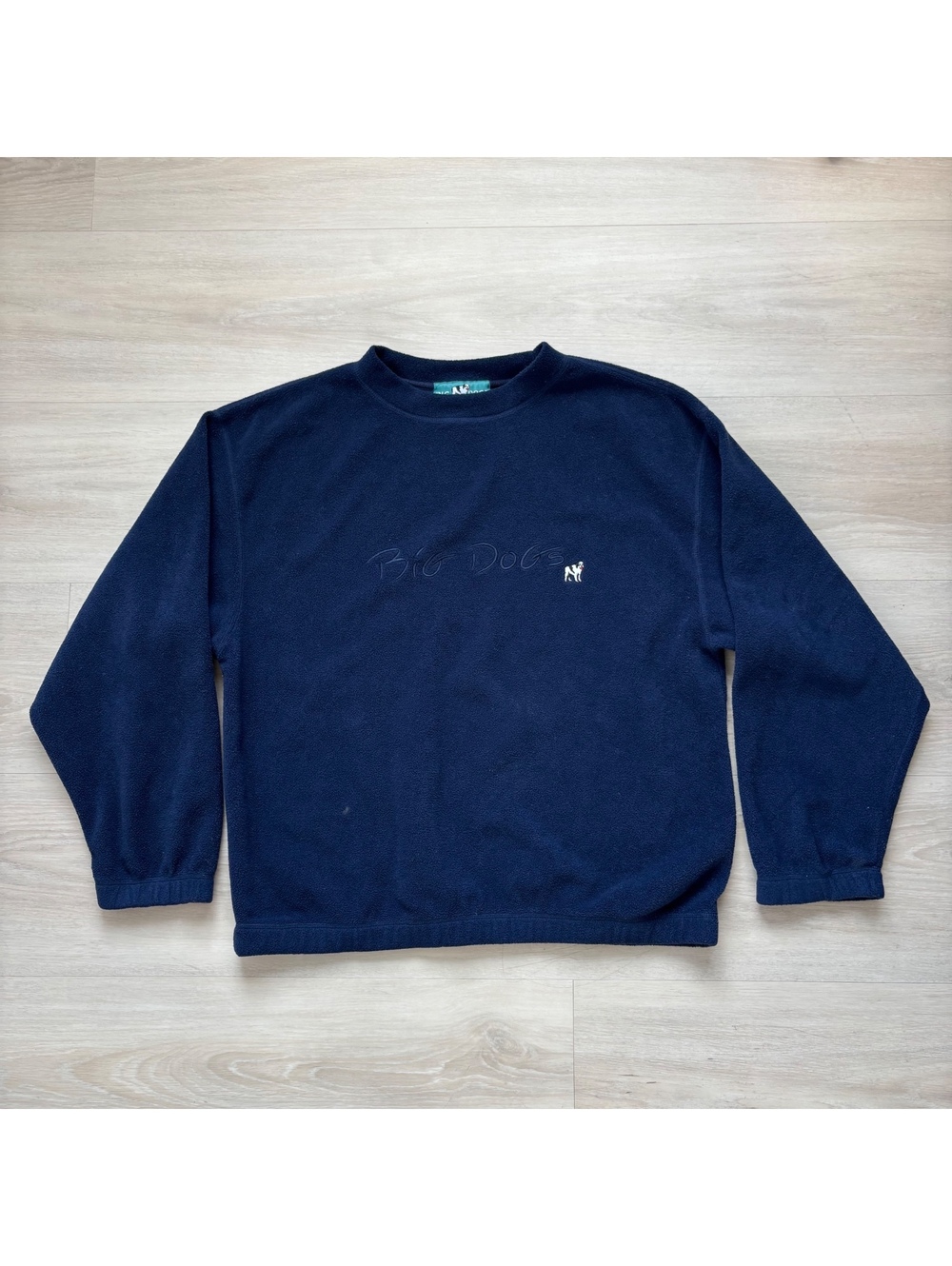 Vintage 90s Big Dogs Mens L Navy Fleece Crewneck Sweatshirt Embroidered Logo